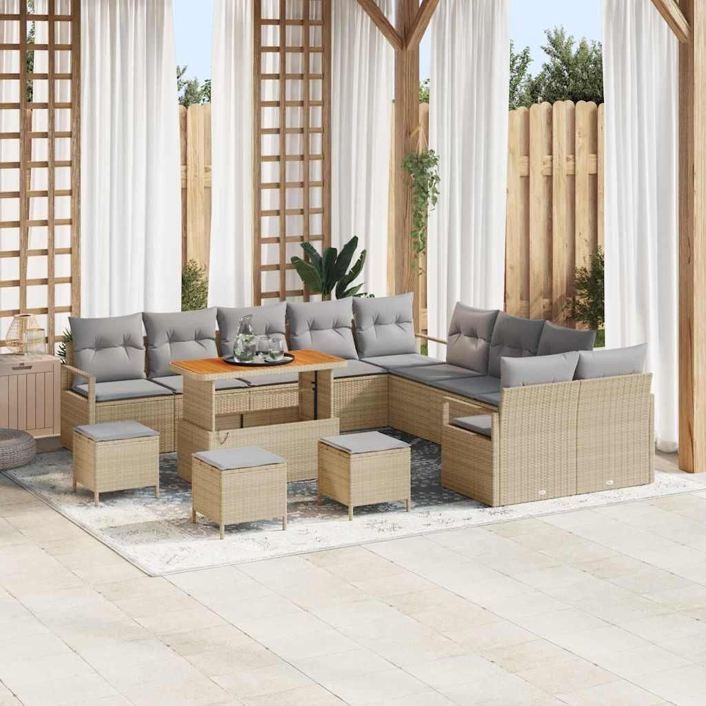 "im Angebot" Garten-Sofa-Set mit Kissen mit Kissen 14 pcs - Loungesofa - möbel Garten - Beige und Hellgrau - Gartensofas CC13456