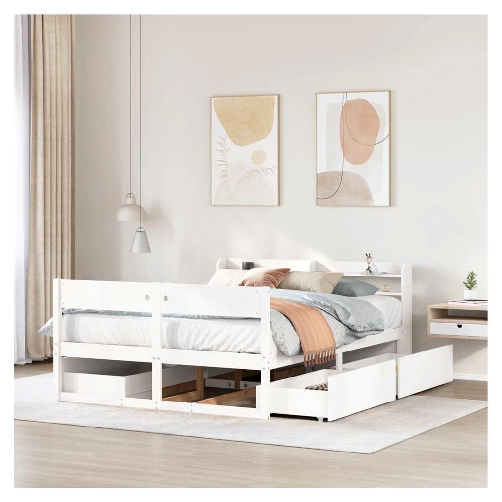 Bettgestell ohne Matratze Weiß 150x200 cm King Size Massivholz Kiefer