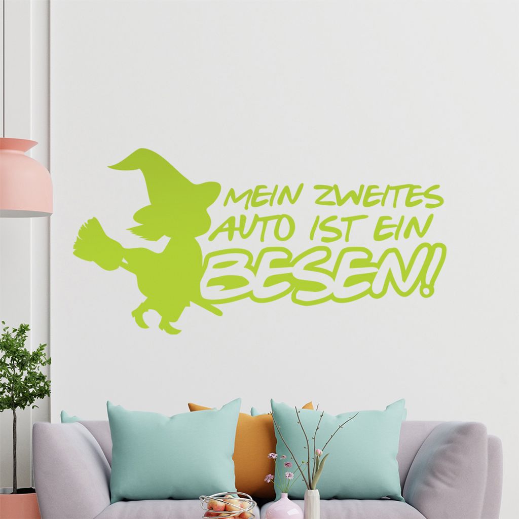 KIWISTAR Mein zweites Auto ist ein Besen! - Hexe Fliegen Schweben Wandtattoo in 6 Größen - Wandaufkleber Wall Sticker - Dekoration, Küche, Wohnz...