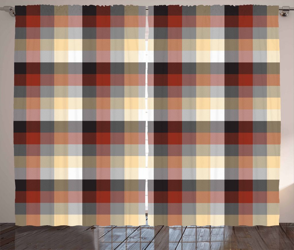 ABAKUHAUS Plaid Rustikaler Vorhang, Bunte Quilt Motiv Abstrakt, Wohnzimmer Universalband Gardinen mit Schlaufen und Haken, 280 x 175 cm, Mehrfarbig