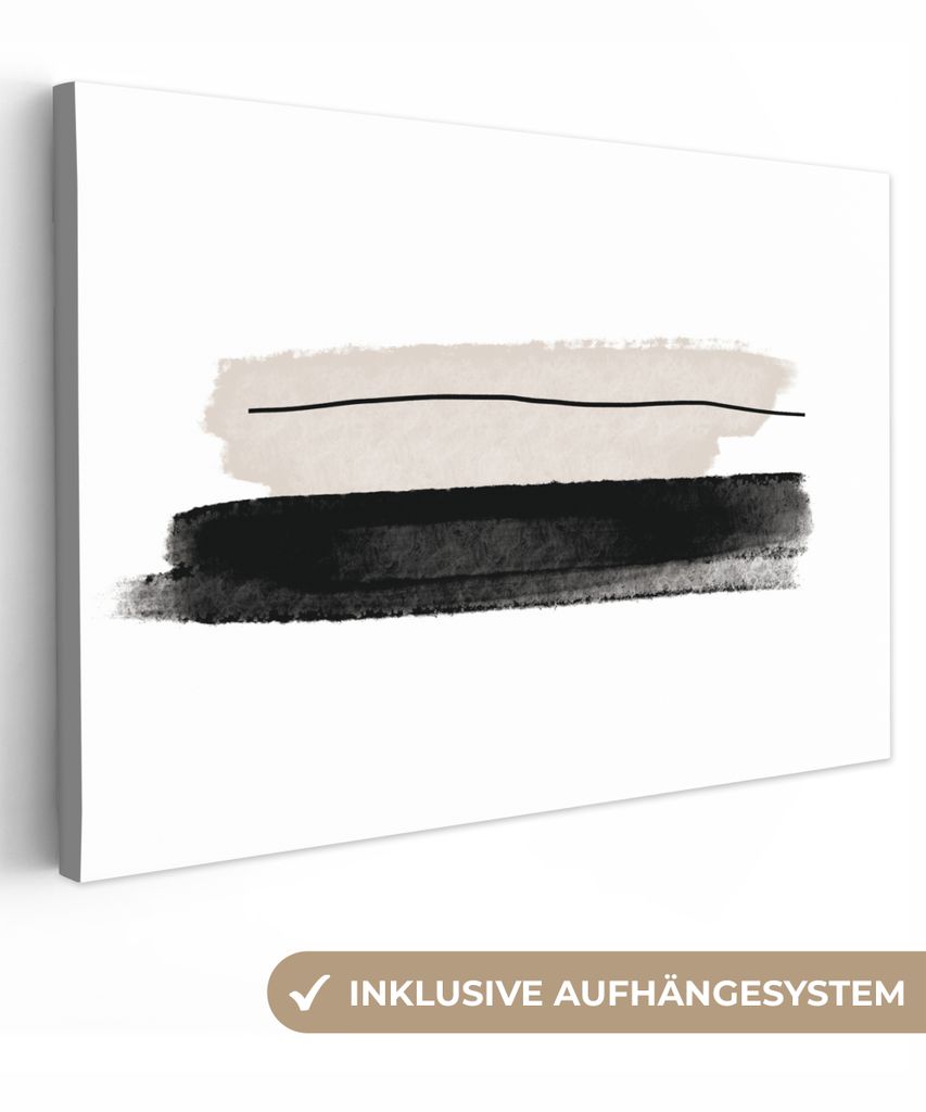 OneMillionCanvasses - Leinwandbilder - 140x90 cm, Abstrakt - Linien - Schwarz - Beige - Kunst, Wandbilder Kunstdruck Wanddekoration - Foto auf Le...