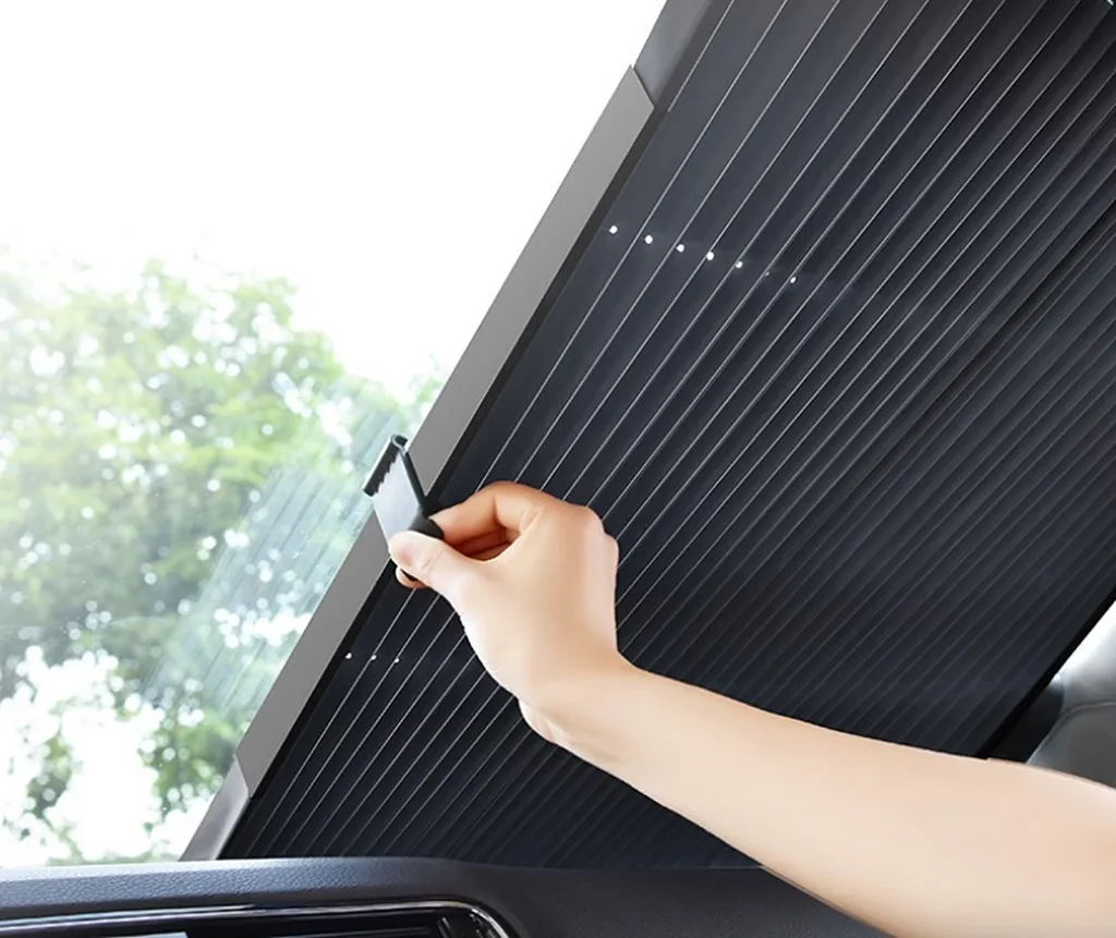 Protezione solare interna del parabrezza del camion | Tenda a rullo di protezione solare [altezza-80cm] con ventosa per il parabrezza | Parasole retrattile [150-200cm] - protezione UV | Telo di copertura per auto pieghevole [può essere tagliato a misura] - 7
