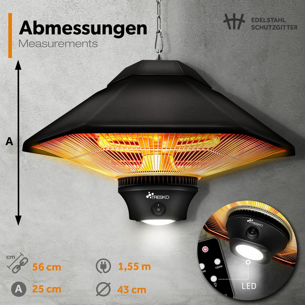 Promiennik sufitowy TRESKO 1200W czarny z pilotem i Zdjęcie produktu 5