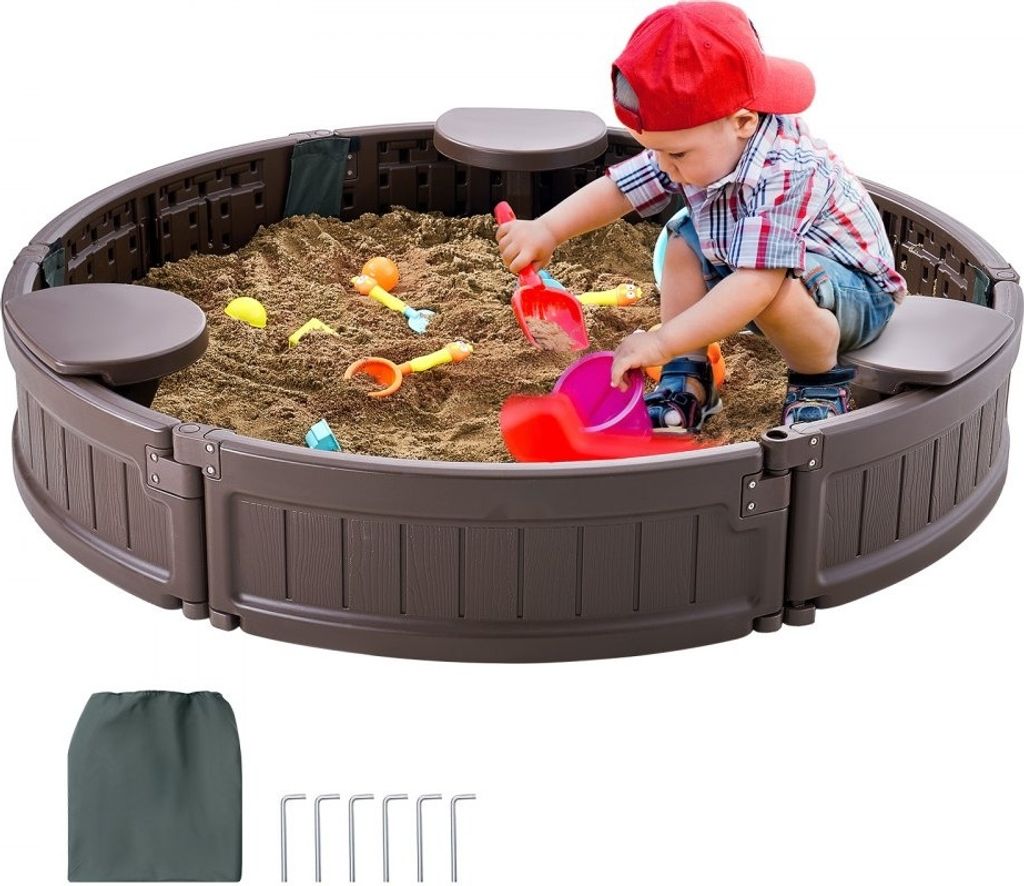 Runder Holz-Sandkasten für Kinder 3-12 Jahre - Sandgrube 120x23 cm - Spielplatz Zubehör