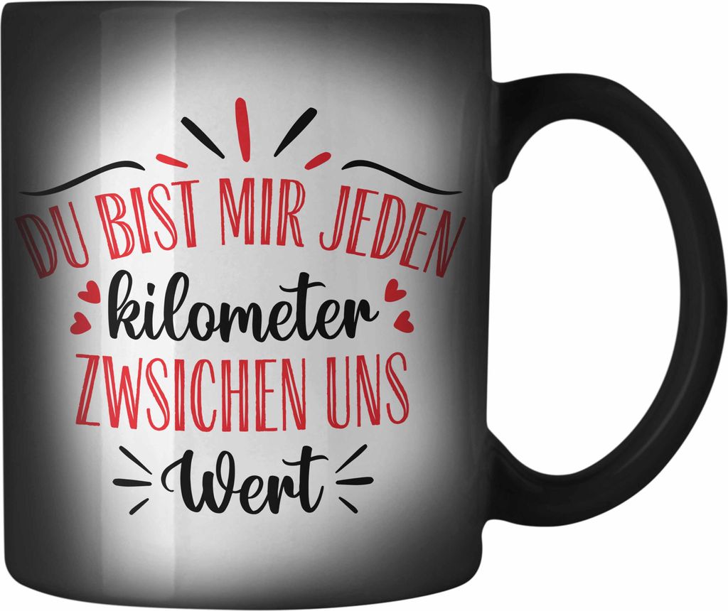 Trendation - Fernbeziehung Geschenk für Ihn Sie Farbwechsel Zauber-Tasse mit Spruch Valentinstag Geburtstag Geschenk Freund (Schwarz)