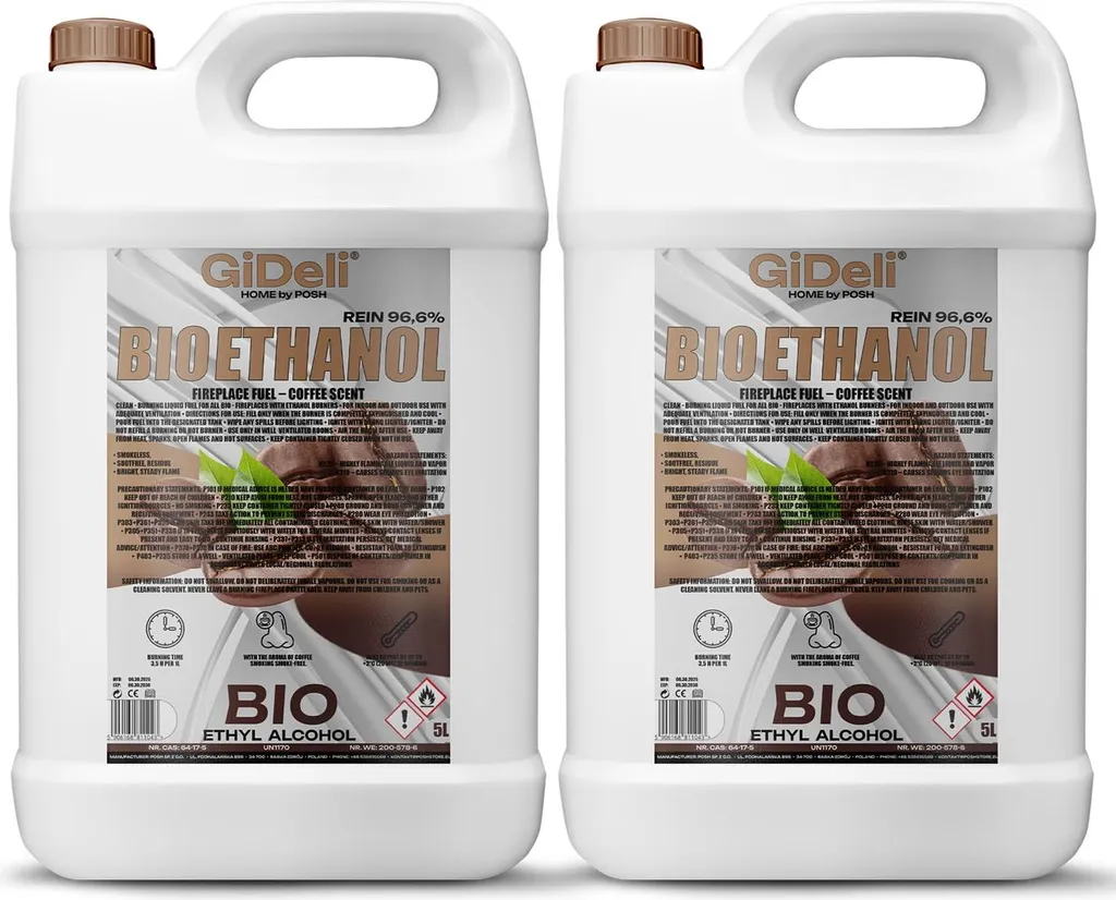 Bioetanolo Profumato Caffè 10L GiDeli 96,6% per Biocamini senza Fumo