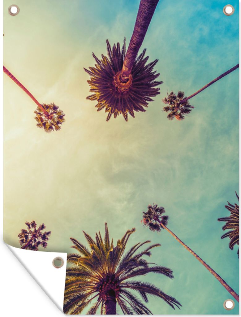 MuchoWow 30x40 cm Outdoor-Poster Gartendeko Sichtschutz Garten Poster für den Garten Palme - Himmel - Bäume - Sommer - Tropisch