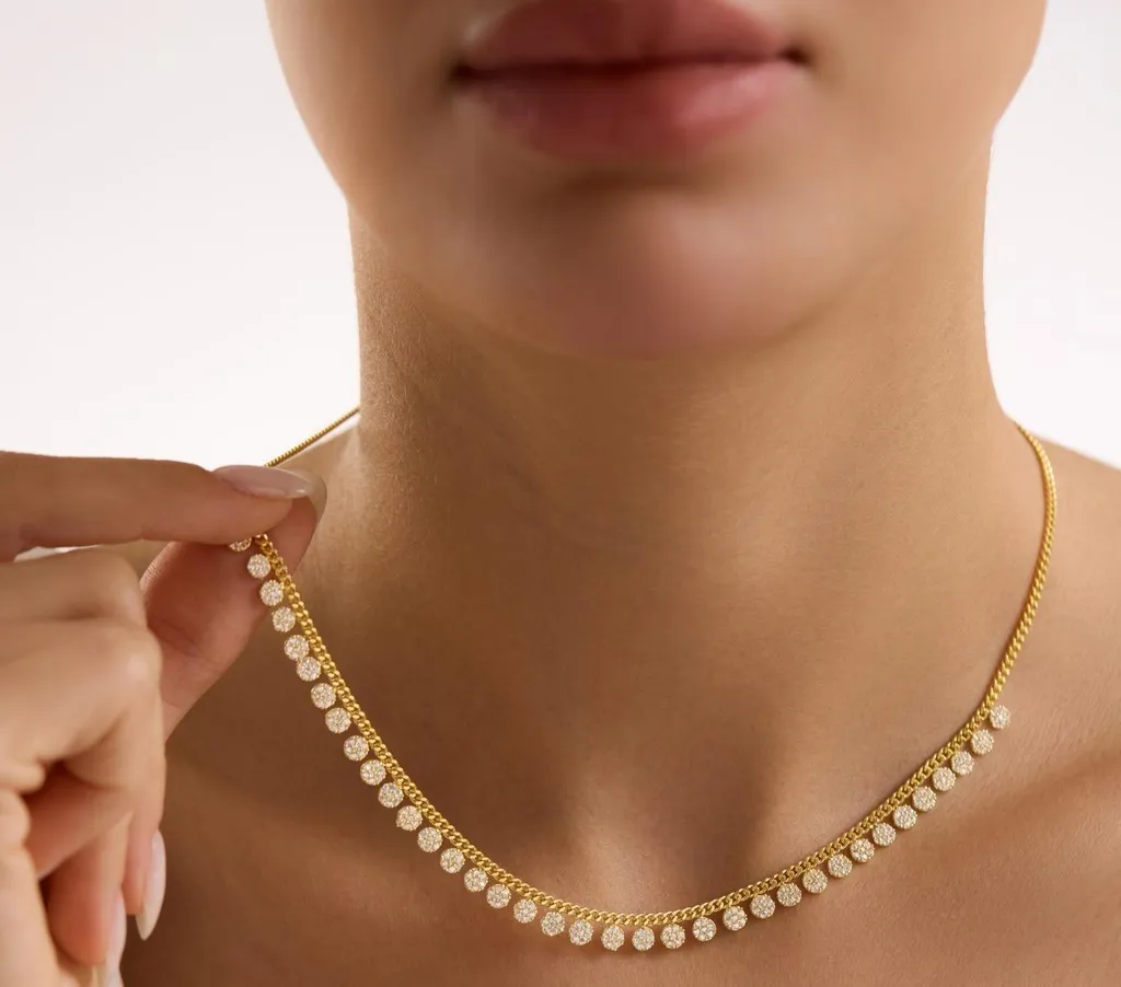 Bijou collier gourmand plaqué or et argent 925 avec pierres zircons