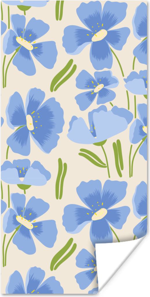 MuchoWow Poster Blume - Blau - Muster 40x80 cm - Dekoration