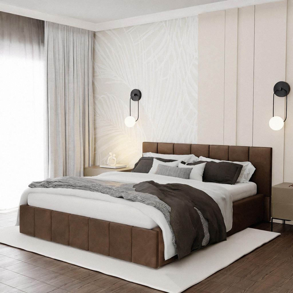 Muralo PREMIUM POLSTERBETT für Schlafzimmer Polsterbett mit Bettkasten und Gasdruckfeder Bett mit Polsterkopfteil Doppelbett 140x200 Bett mit Stau...