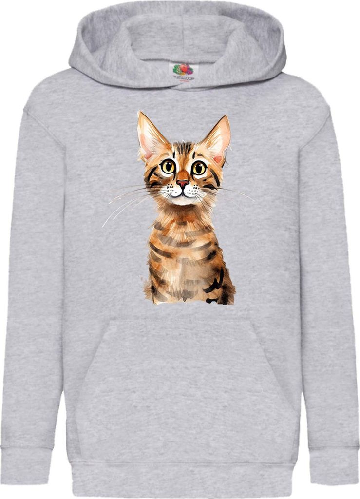 Kinder Kapuzenpullover Funny Cats Breeds Serengeti Cat, 9-11 Jahr - 140 / Grau