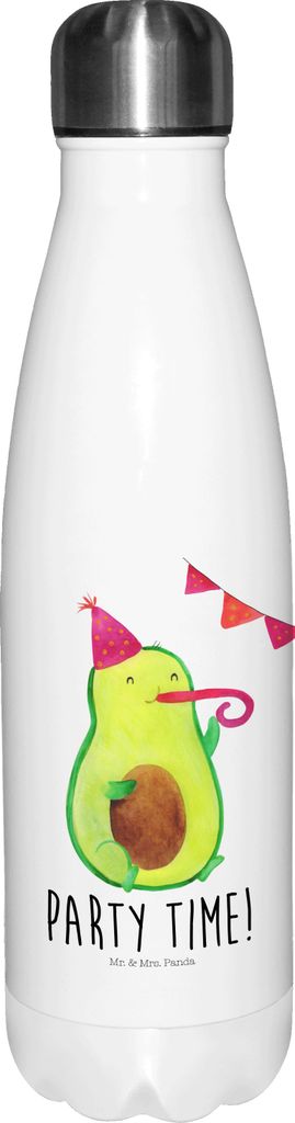 Mr. & Mrs. Panda Wasserflasche Avocado Party Zeit - Weiß - Geschenk, Trinkflasche, Vakuumflasche, Schulabschluss, Thermo-Trinkflasche, Thermosflas...