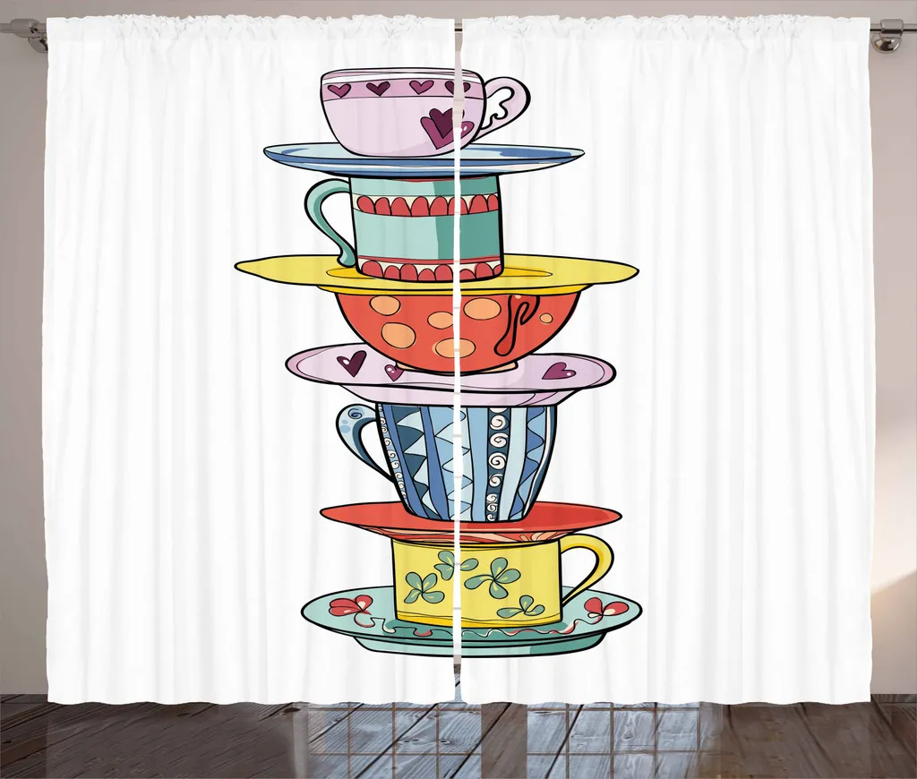 Tenda Cucina Lavabile ABAKUHAUS Tazze Colorate 280x245 cm