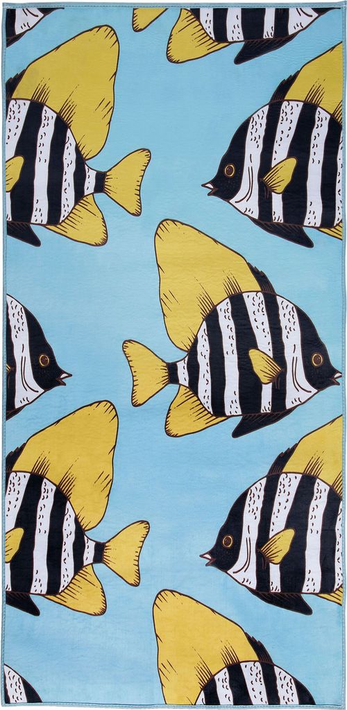BELIANI Teppich Blau Gelb Polyester 80 x 140 cm Kurzflor Fische Bedruckt Rechteckig