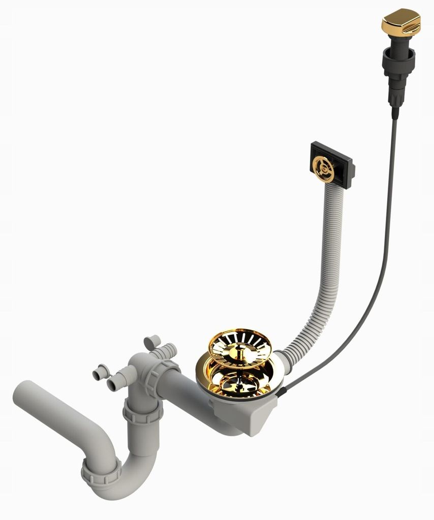 Siphon Gold mit Überlauf für das Spülbecken Automatisch Produktbild 