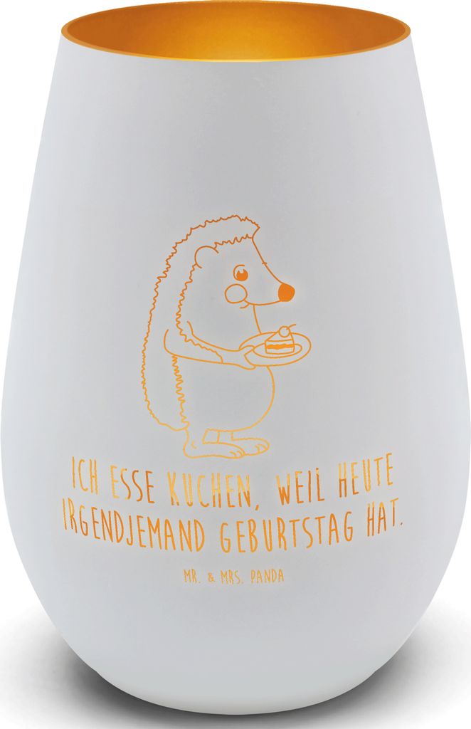 Mr. & Mrs. Panda Kerzenhalter Igel Kuchenstück - Weiß - Geschenk, licht deko, Windlicht Terrasse, Kuchen, Kerzenglas, teelichtglas, Torte, Backen...