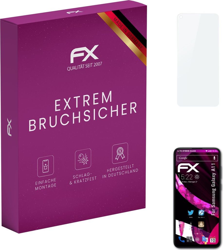 atFoliX FX-Hybrid-Glass Displayfolie kompatibel mit Samsung Galaxy A11 Glasfolie