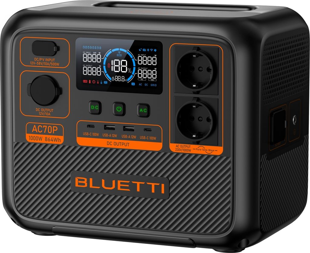 BLUETTI AC70P Portable Powerstation 1000W 864Wh Outdoor Produktbild 