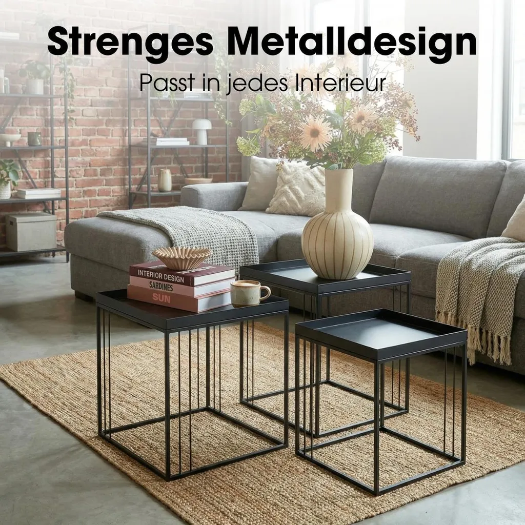Table d'appoint salon pour petits espaces - Set de 3 tables Beth noir - 5