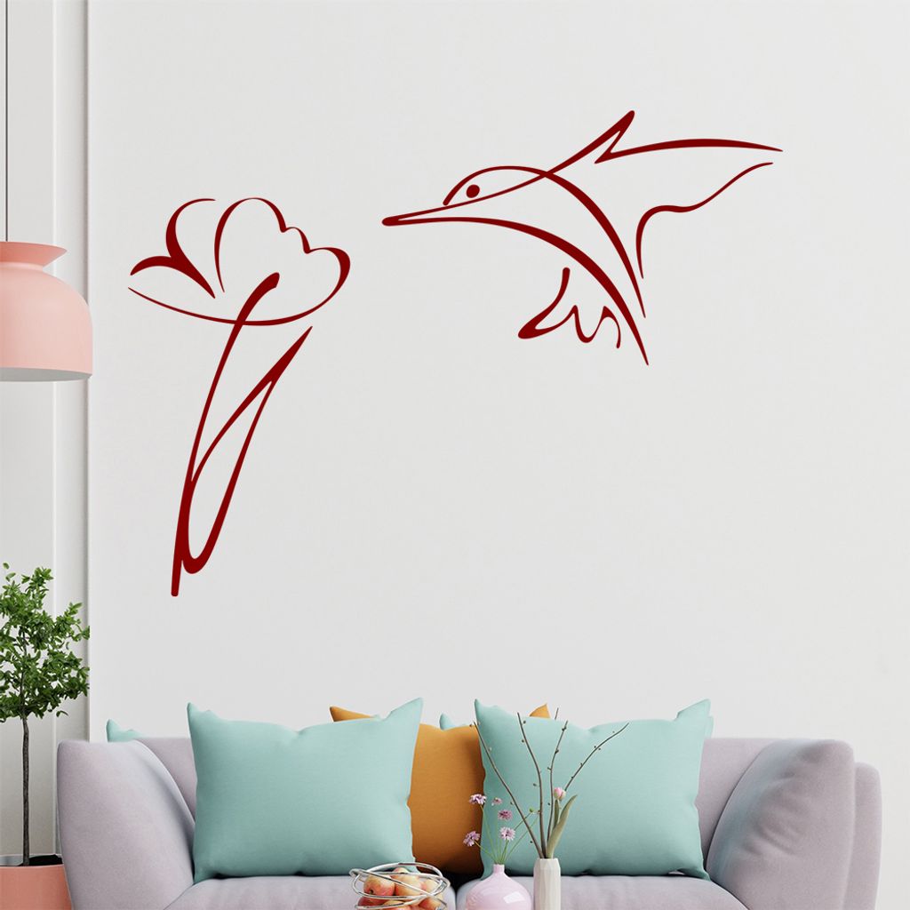 Kolibri Linien Wandtattoo in 6 Größen - Wandaufkleber Wall Sticker - Dekoration, Küche, Wohnzimmer, Schlafzimmer, Badezimmer