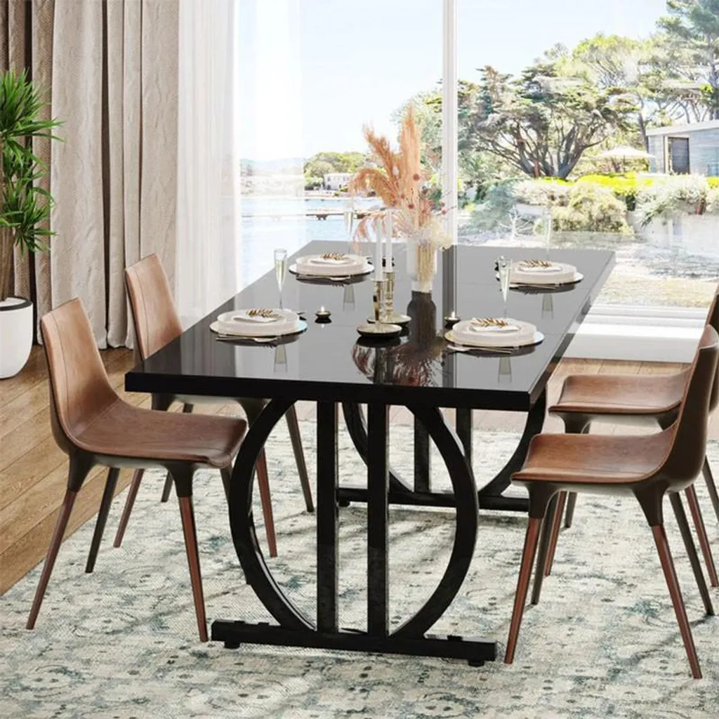 Table noire 153x81 cm HOGA-HL087 avec structure stable et design mat