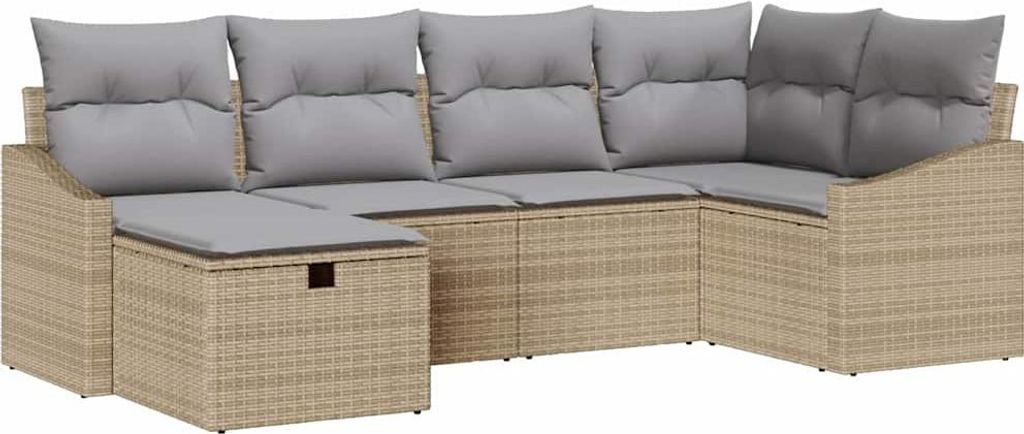vidaXL Sofa Set mit Kissen 6 pcs Beige und Hellgrau Poly-Rattan