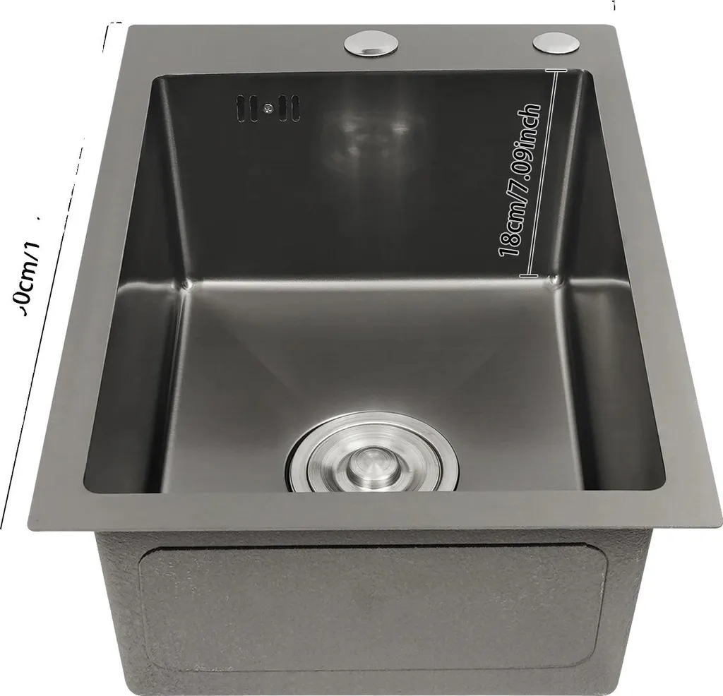 Évier de cuisine à encastrer noir 1 bac avec égouttoir pratique - 86cm