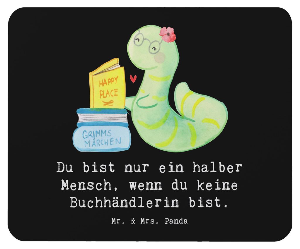 Mr. & Mrs. Panda Mouse Pad Buchhändlerin Herz - Schwarz - Geschenk, Bibliothekarin, Mauspad, Witzig, Lustig, Mousepad, Buchhandlung, computer, lap...
