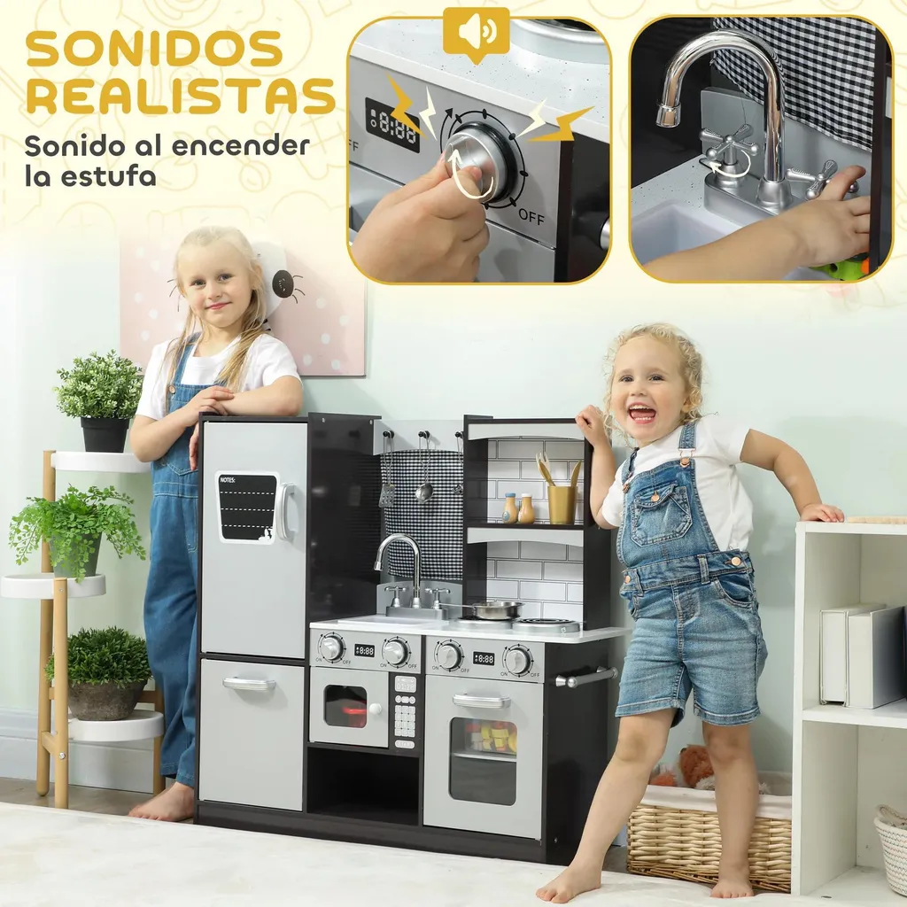 Cuisine enfant bois MDF durable et stable marron café avec accessoires - 4