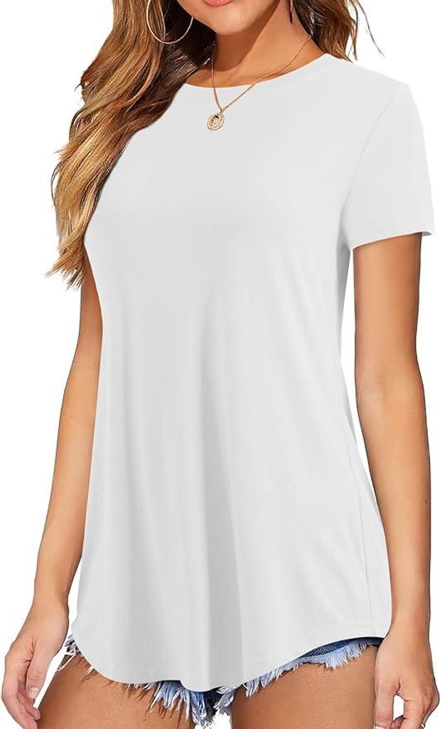 Ladies' White Loose Short Sleeve T-Shirt Sommer Größe M