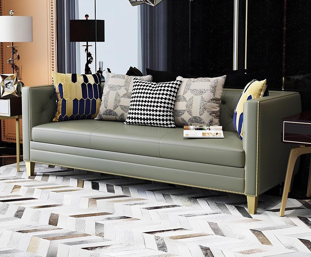 Dreisitzer Couch Polster Design Sofa Sitz Sofas Zimmer Blau Chesterfield Leder