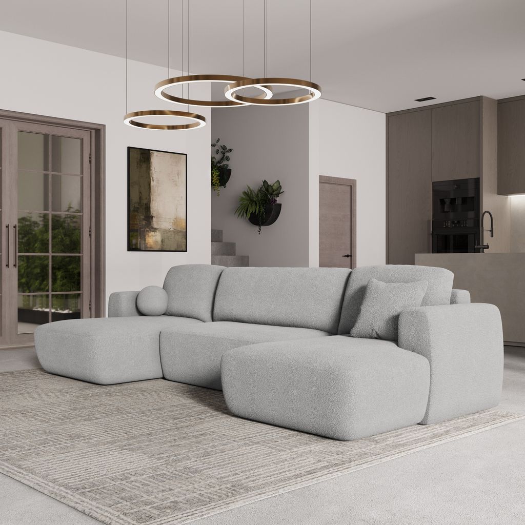 Masseno Ecksofa SENTUM N mit Schlaffunktion U-Form, Sofa mit Bettkasten, Wohnzimmersofa, Couch, Soffa, Bettsofa, Couchgarnitur- Hellgrau, NOW OR NE...