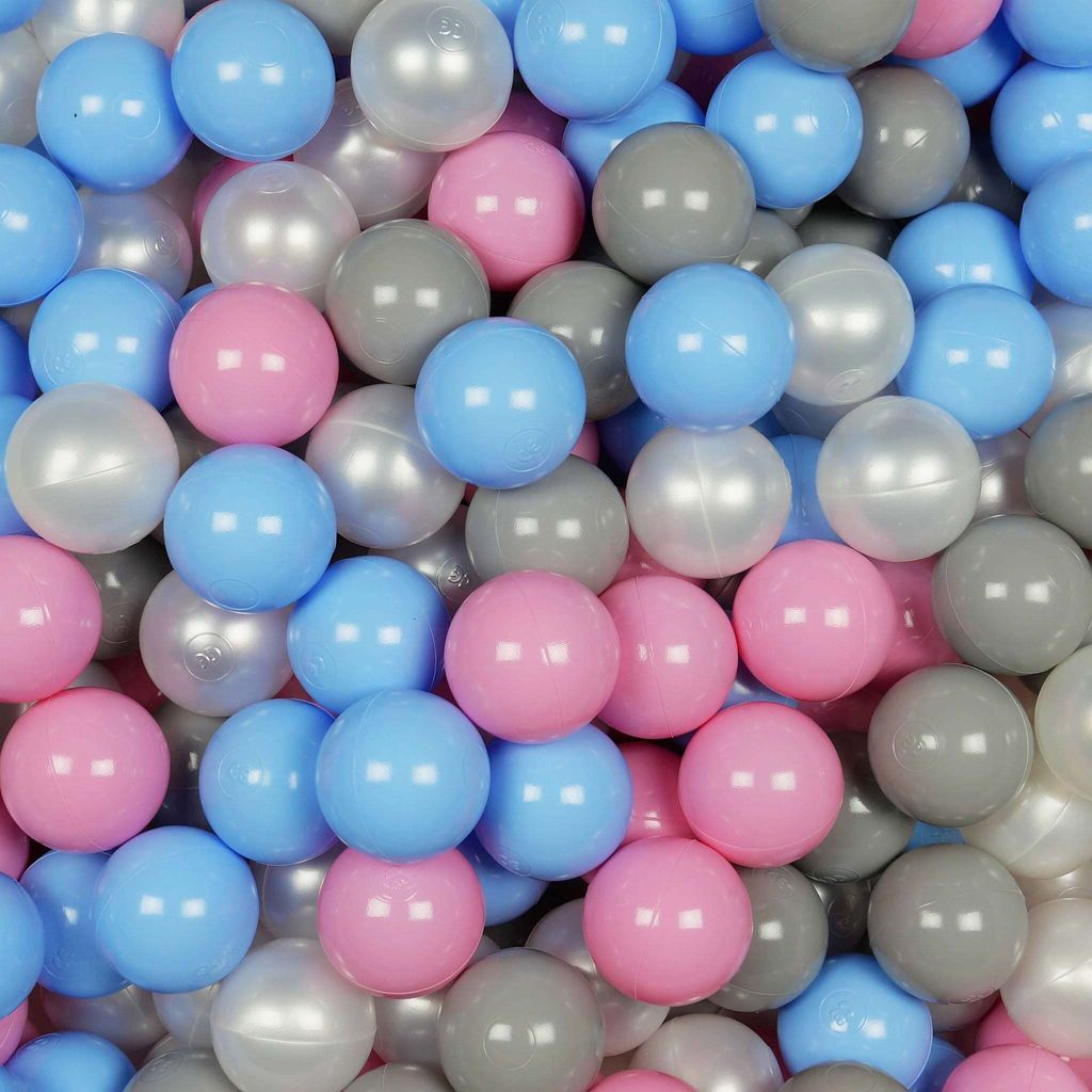 Bälle für Bällebad 7cm 50 Stück – Perlmutt, Grau, Babyblau, Puderrosa