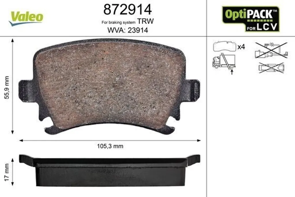 Plaquettes de frein arrière Valeo 872914 pour T4 remplace OE 2D0698151