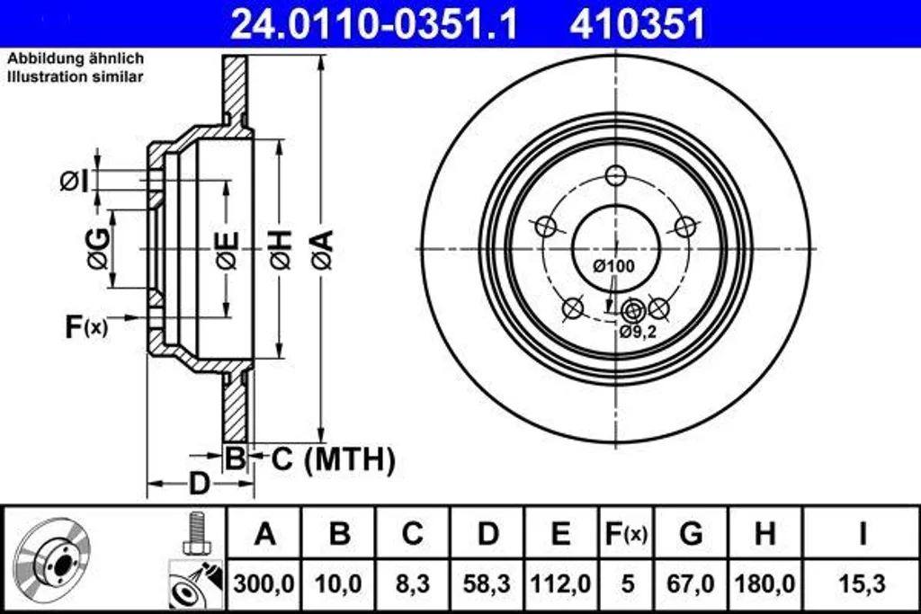 Disque de frein arrière ATE pour Mercedes SL qualité OE 2304230712