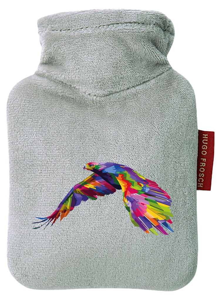 Huuraa Mini-Wärmflasche Adler Colorful 0,2 Liter Grey Mini Veloursbezug Taschenwärmer Geschenkidee