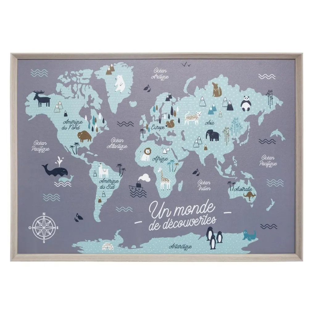 Tableau enfant Carte du monde 50x70 cm Atmosphera créateur d'intérieur