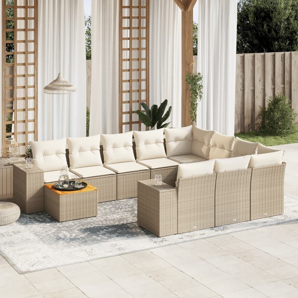 Maison Exclusive - 11-tlg. Garten-Sofagarnitur mit Kissen Beige Poly Rattan