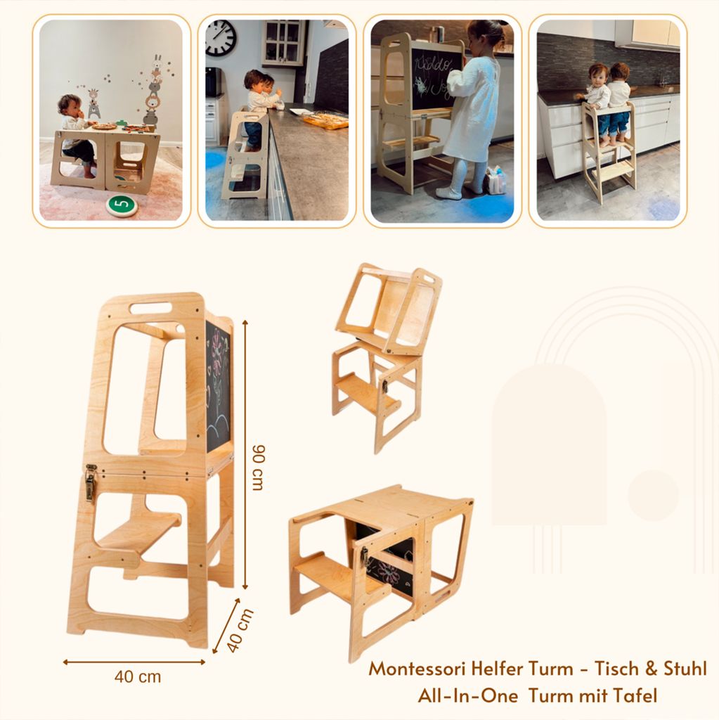 Montessori-Hilfsturm – Tisch und Stuhl All-In-One, Turm mit Produktbild 2
