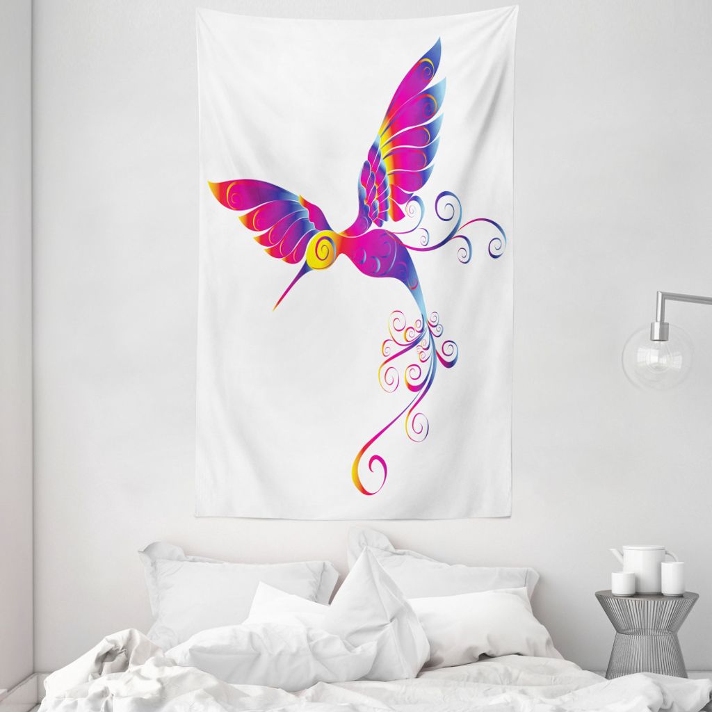 ABAKUHAUS Kolibri Wandteppich und Tagesdecke, Feather Hummingbird aus Weiches Mikrofaser Stoff Waschbar ohne Verblassen Digitaldruck, 140 x 230 cm,...