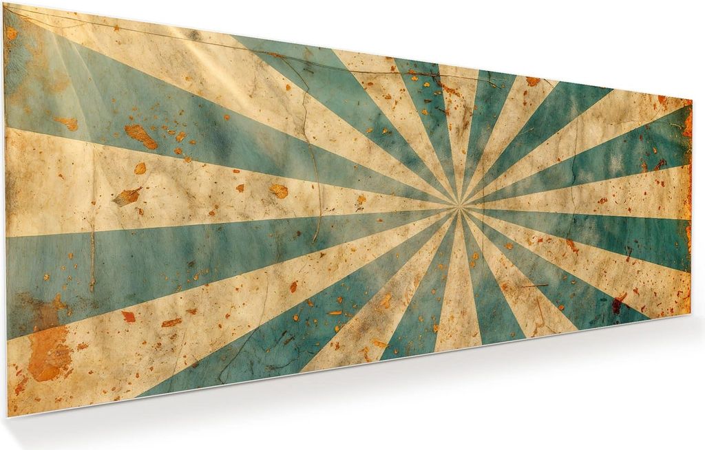 Glasbild 150x60cm in XXL für Wohnzimmer, Schlafzimmer Motiv Retro Sonnenstrahlen