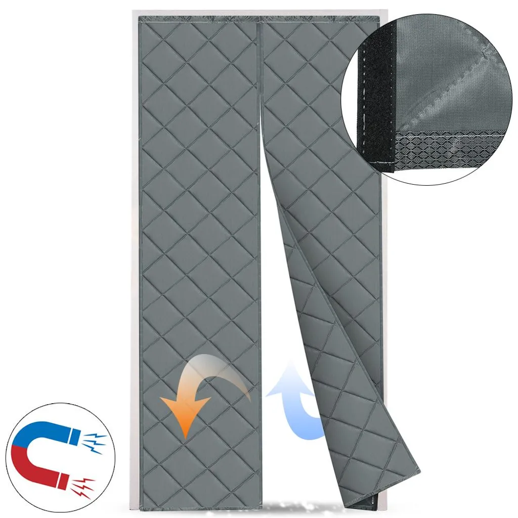 Rideau de Porte Thermique Isolant et Coupe-vent en Tissu Épaissi Gris