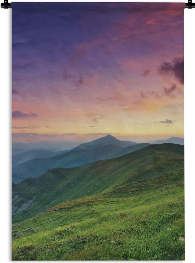 MuchoWow Wandteppich Wandbehang Berg - Gras - Landschaft - Abend 120x180 cm Tapisserie Dekoration Wandtuch - Schlafzimmer - Dekorationen für das...