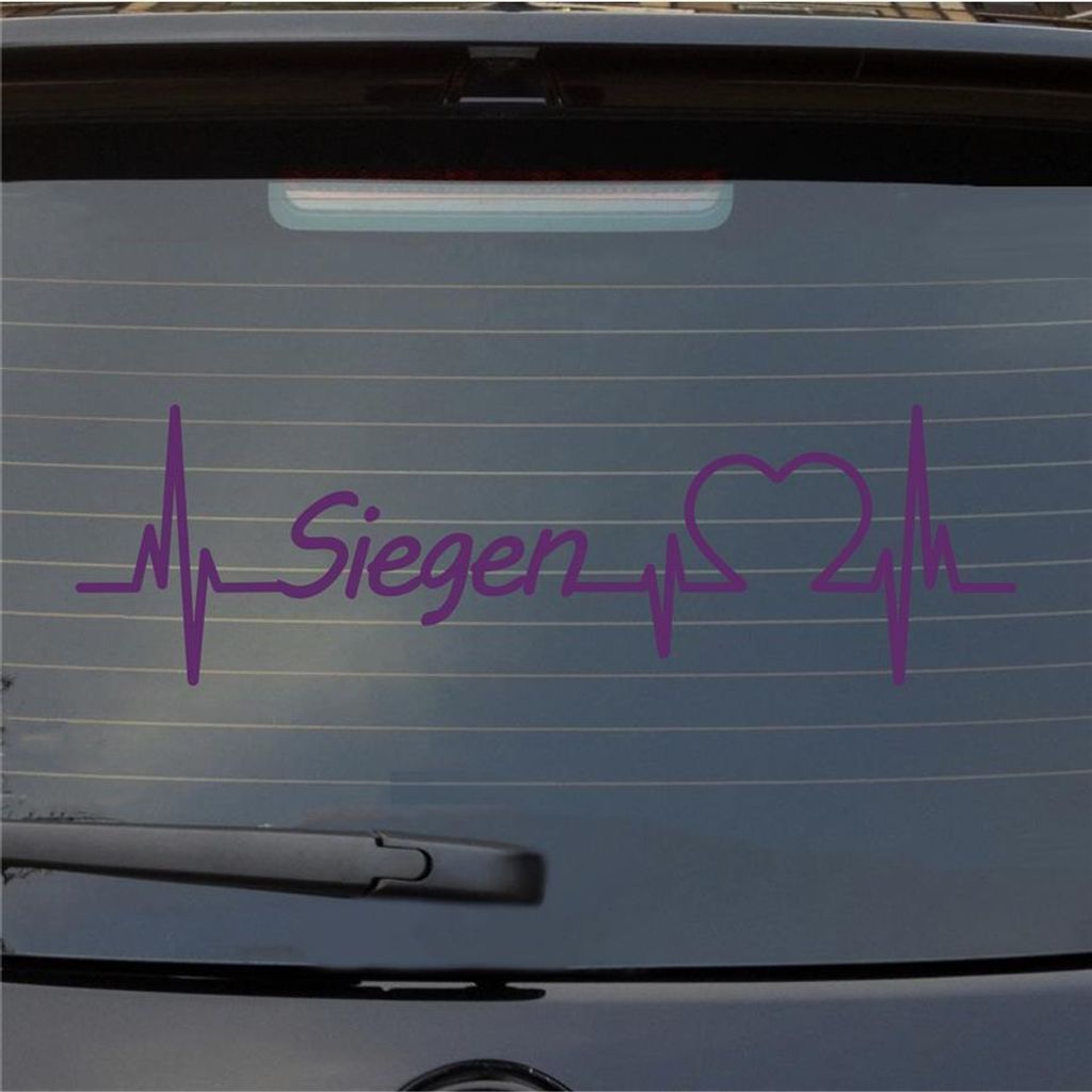 Heckscheibenaufkleber Siegen Herzschlag Puls Stadt Liebe 55x17 cm Lila Auto Aufkleber Sticker