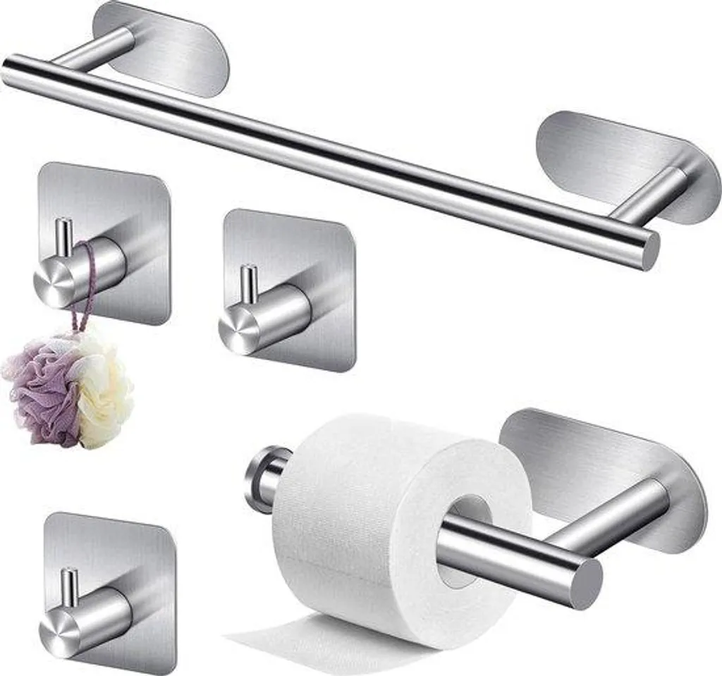 Accessoires Salle de Bain en Acier Inoxydable - Lot de 5 Supports Noirs