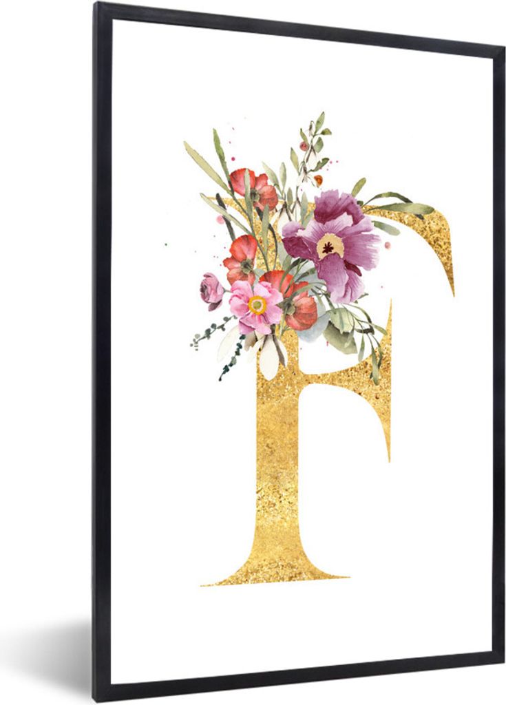 MuchoWow MuchoWow Gerahmtes Poster Brief - Blume - Illustration 40x60 cm - Poster mit zchwarzem Bilderrahmen - Papierdruck - Wandbilder