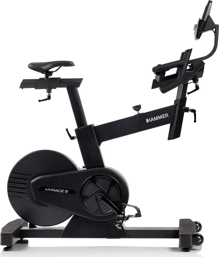 HAMMER Speedbike HyRace S – Heimtrainer, 20 kg Schwungmasse, Tablethalterung, Bluetooth, kompatibel mit Kinomap & Zwift, Fitnessbike in Studioqua...