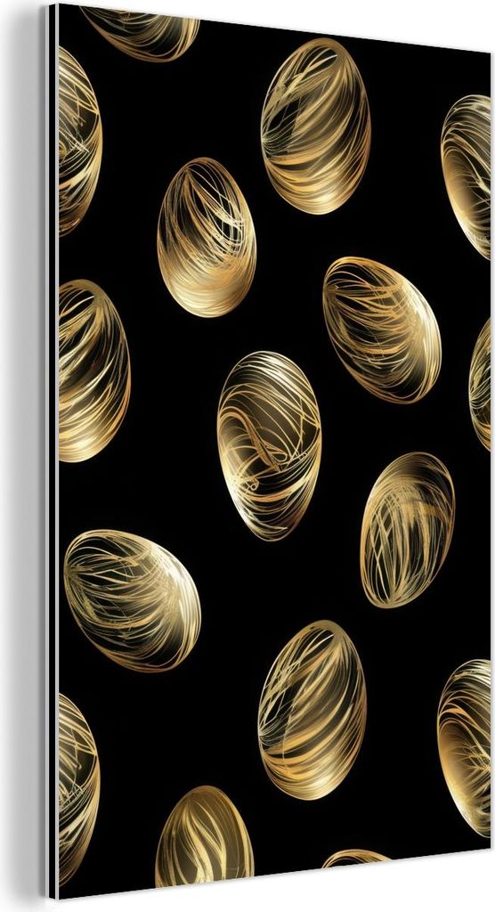 MuchoWow Wanddekoration Metall Metallbild Wandkunst 20x30 cm Eier - Gold - Muster MuchoWow Aluminium Gemälde - Alu Dibond Bild