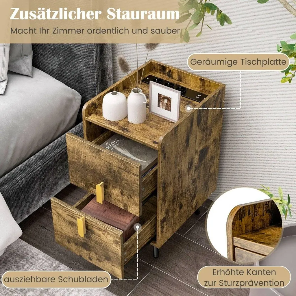 Table de chevet 2 tiroirs avec station de charge USB intégrée 60cm - 4