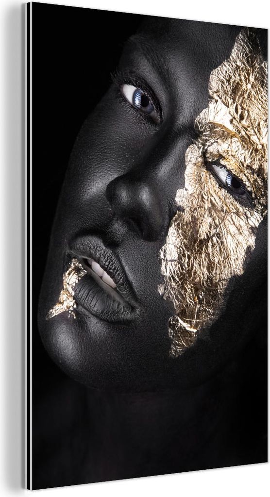 MuchoWow Wanddekoration Metall Metallbild Wandkunst 40x60 cm Frau - Gold - Schwarz - Farbe - Luxus MuchoWow Aluminium Gemälde - Wanddekoration aus...